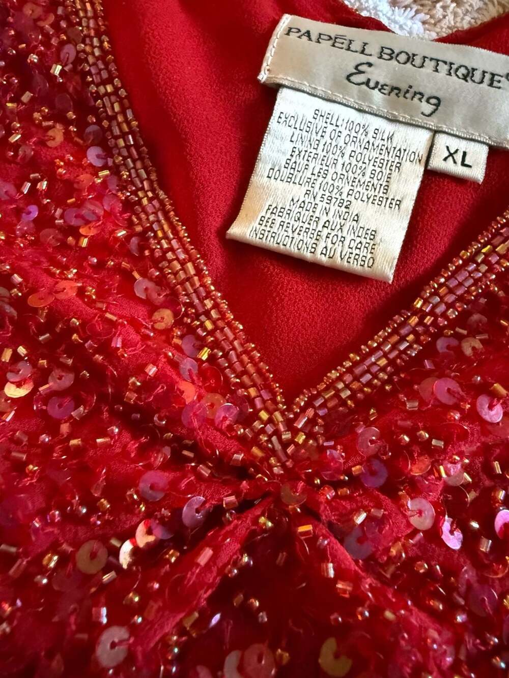 Papell Boutique Evening Red 100% Silk Sequin Beaded Blouse Top XL - Picture 5 of 13